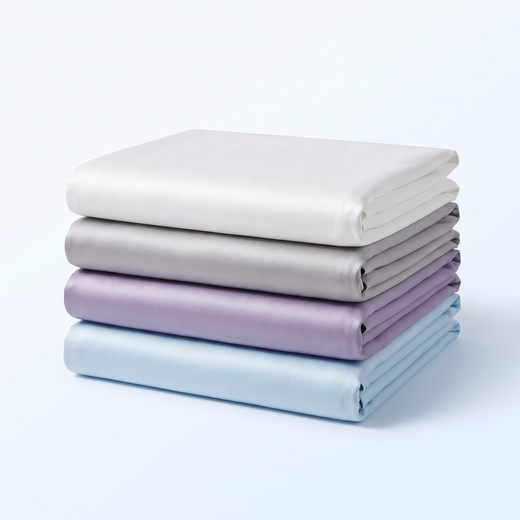 Four folded Frostmoor cooling pillowcases in white gray lavender and blue