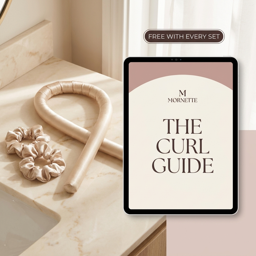The Mornette Curl Guide on a tablet next to the set - free with every set