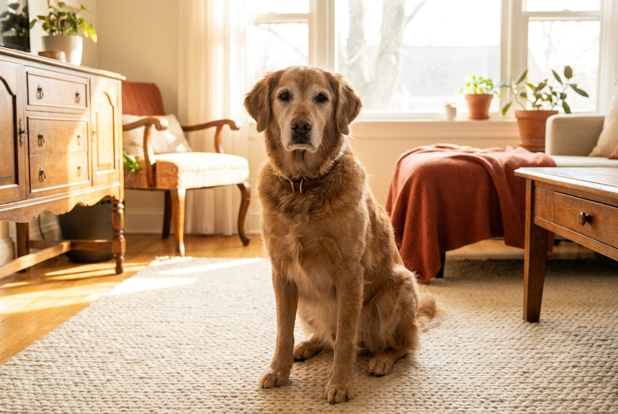 A calm, well-behaved young dog