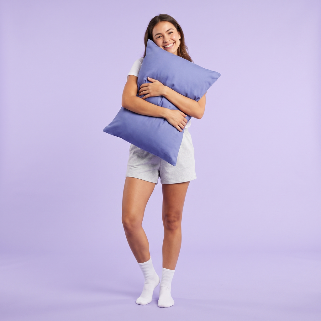 Woman hugging a Nuvaire cooling pillowcase
